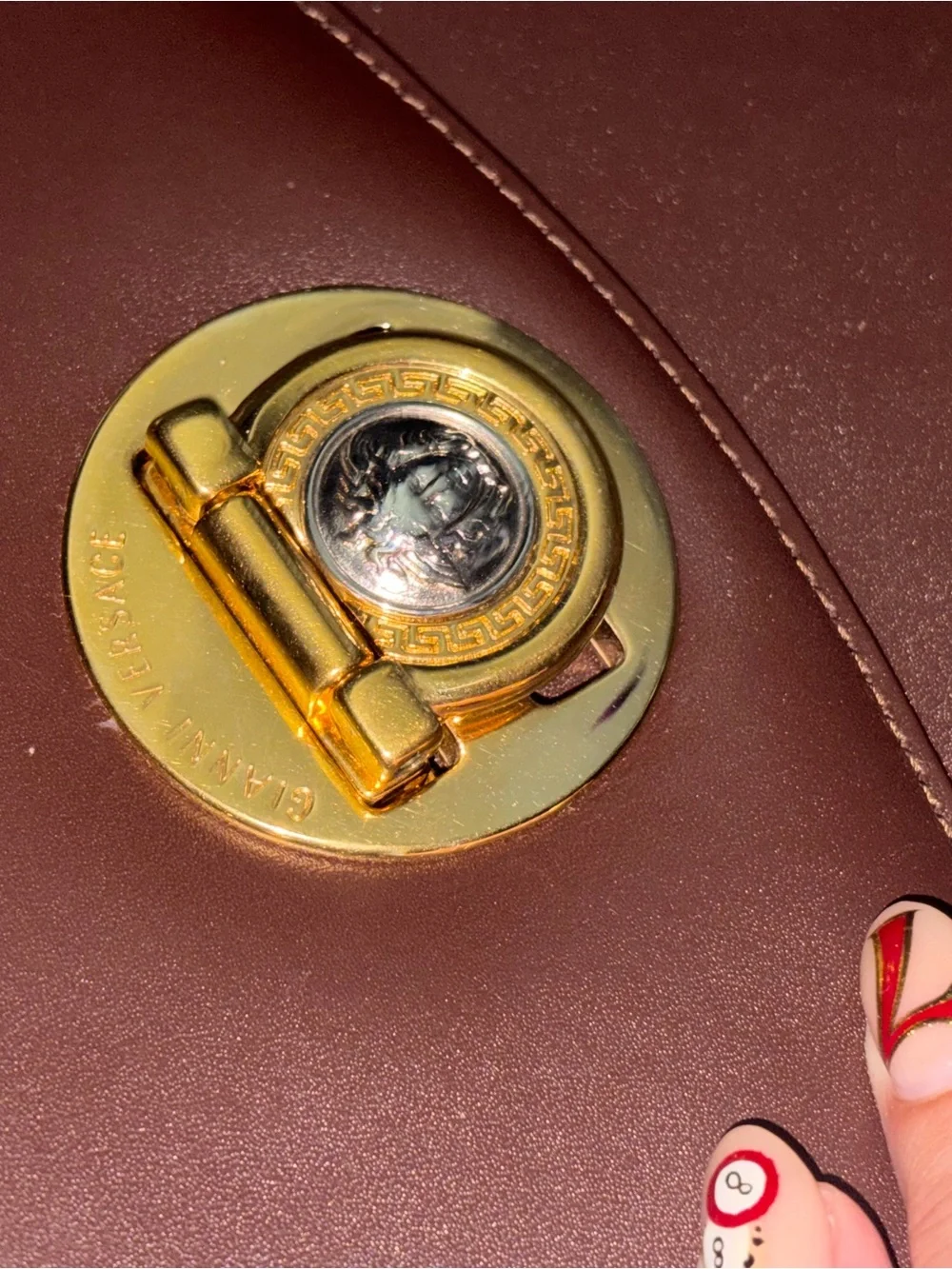 Gianni Versace Designer Brown Leather Top-Handle Shoulder Bag with Gold Hardware